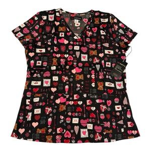 NWT‎ Koi Basics Heart Mail Stretch V-Neck 2-Pocket Scrub Top Women's M